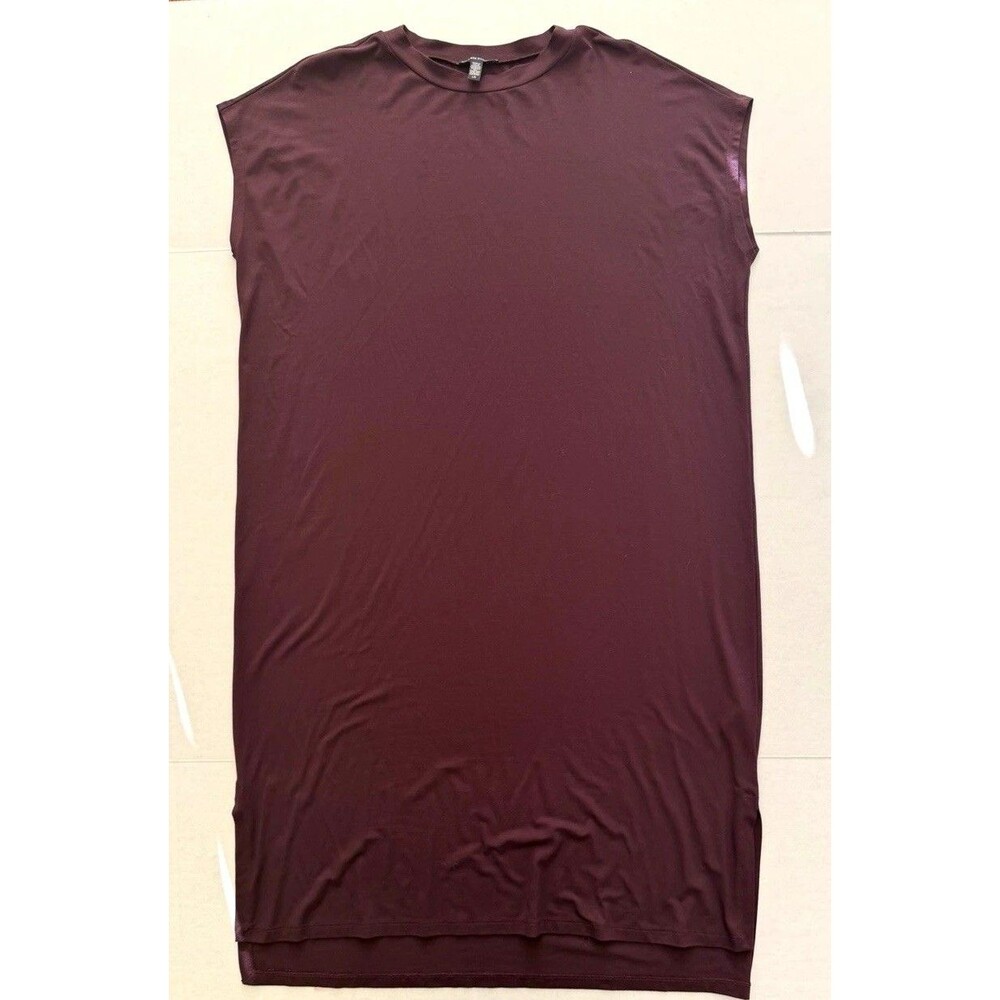 Eileen Fisher Viscose Jersey Shift Midi Dress L Cap Sleeve Pullover Blackberry